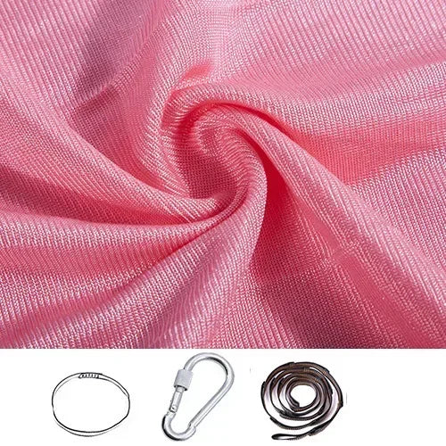 Pink stretchy compression sensory swing fabric with sling loop, carabiner and extension strap