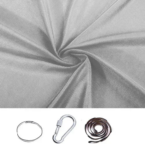 Gray stretchy compression sensory swing fabric with sling loop, carabiner and extension strap