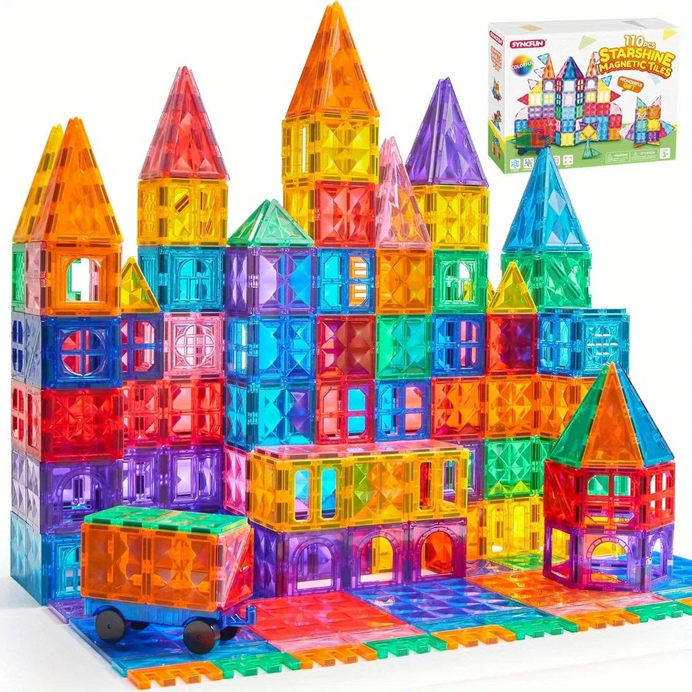 Magnetic building tiles with vehicle accessories, full set overview