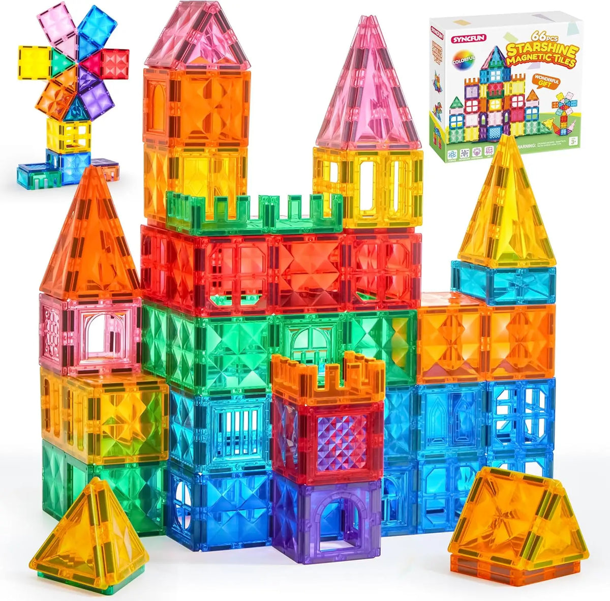 Magnetic building tiles, 66-piece STEM set, full overview