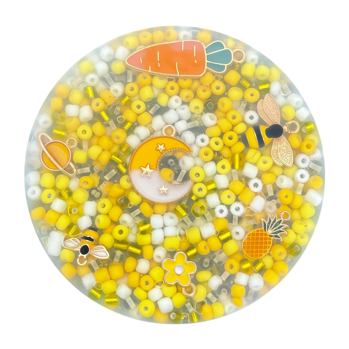 Yellow half-round bead skin picking pad with charms