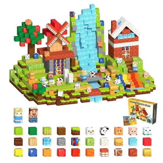 Farm Theme Magnetic Building Blocks | Barn & Animal Building Set