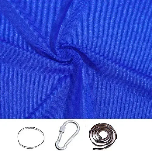Blue stretchy compression sensory swing fabric with sling loop, carabiner and extension strap