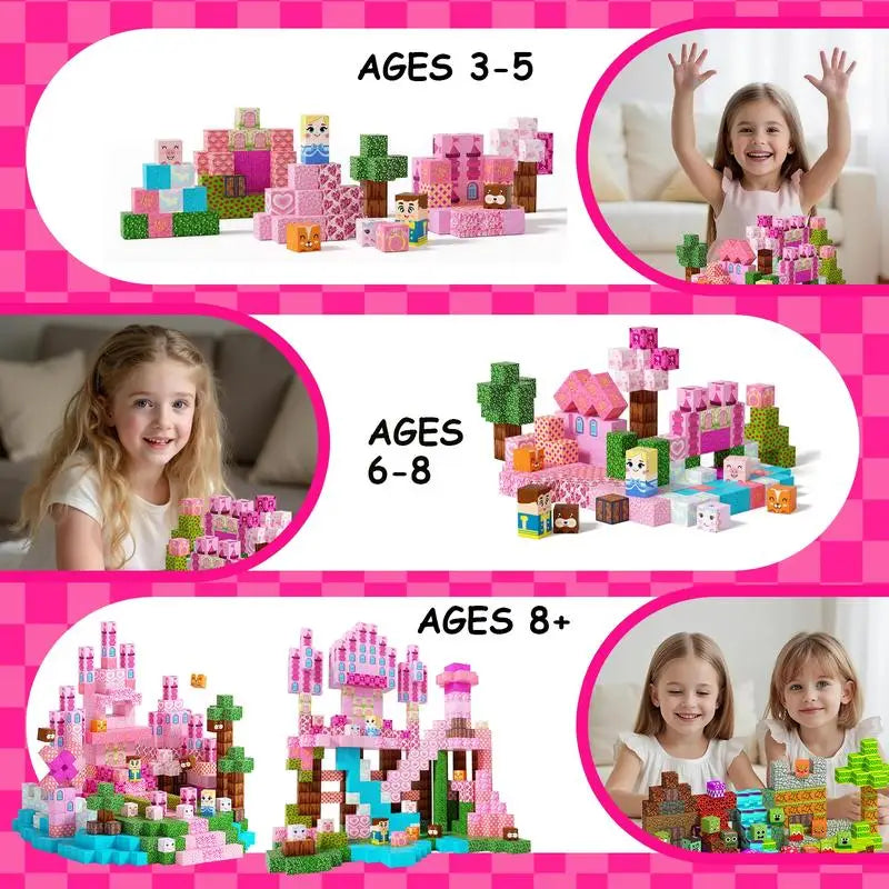 Pink Princess Castle Magnetic Building Block Set