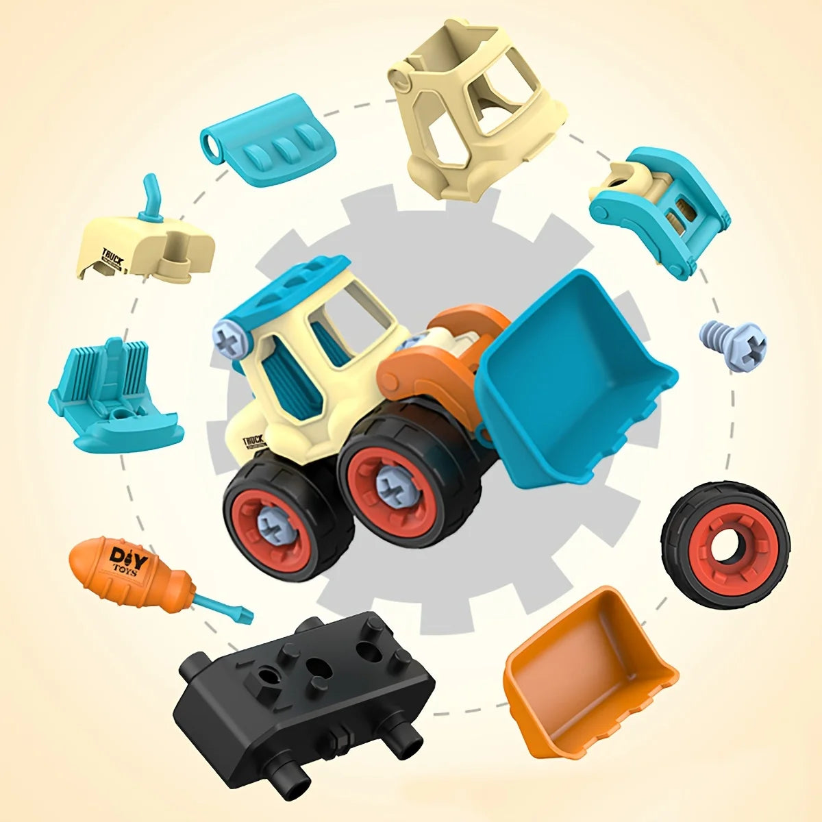 DIY Toddler Set of 4 Engineering Vehicles: Excavators, Bulldozers, Ground Drills, Road Rollers