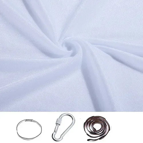 White stretchy compression sensory swing fabric with sling loop, carabiner and extension strap