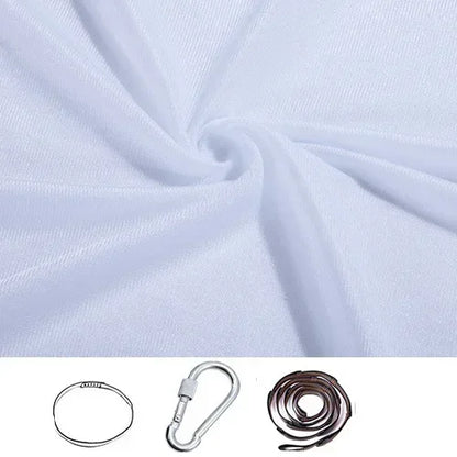 White stretchy compression sensory swing fabric with sling loop, carabiner and extension strap