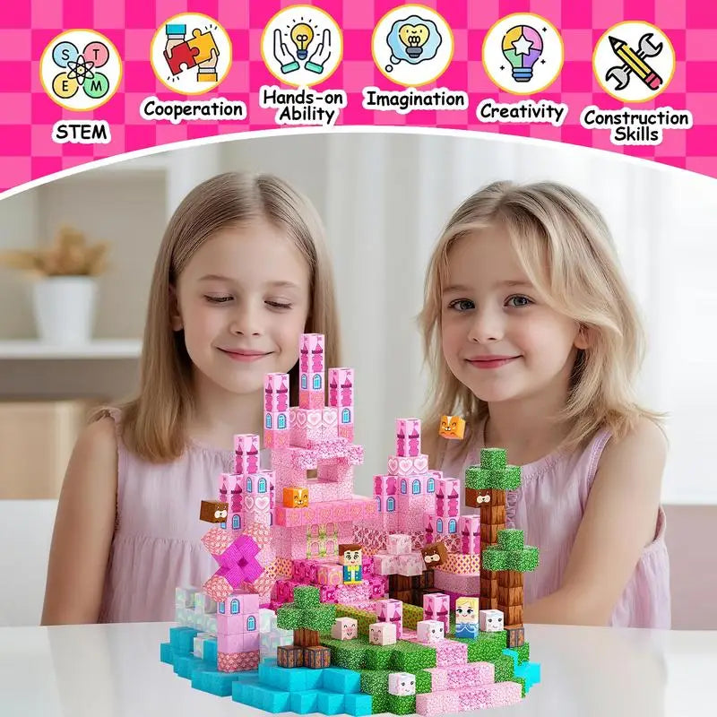 Pink Princess Castle Magnetic Building Block Set
