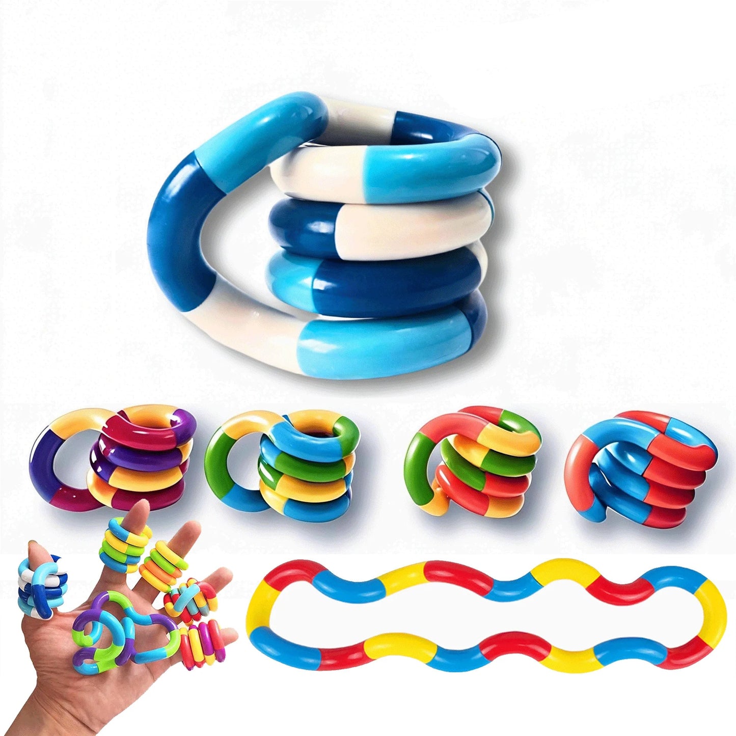 Twisty tangle fidget toy in assorted colors for sensory play