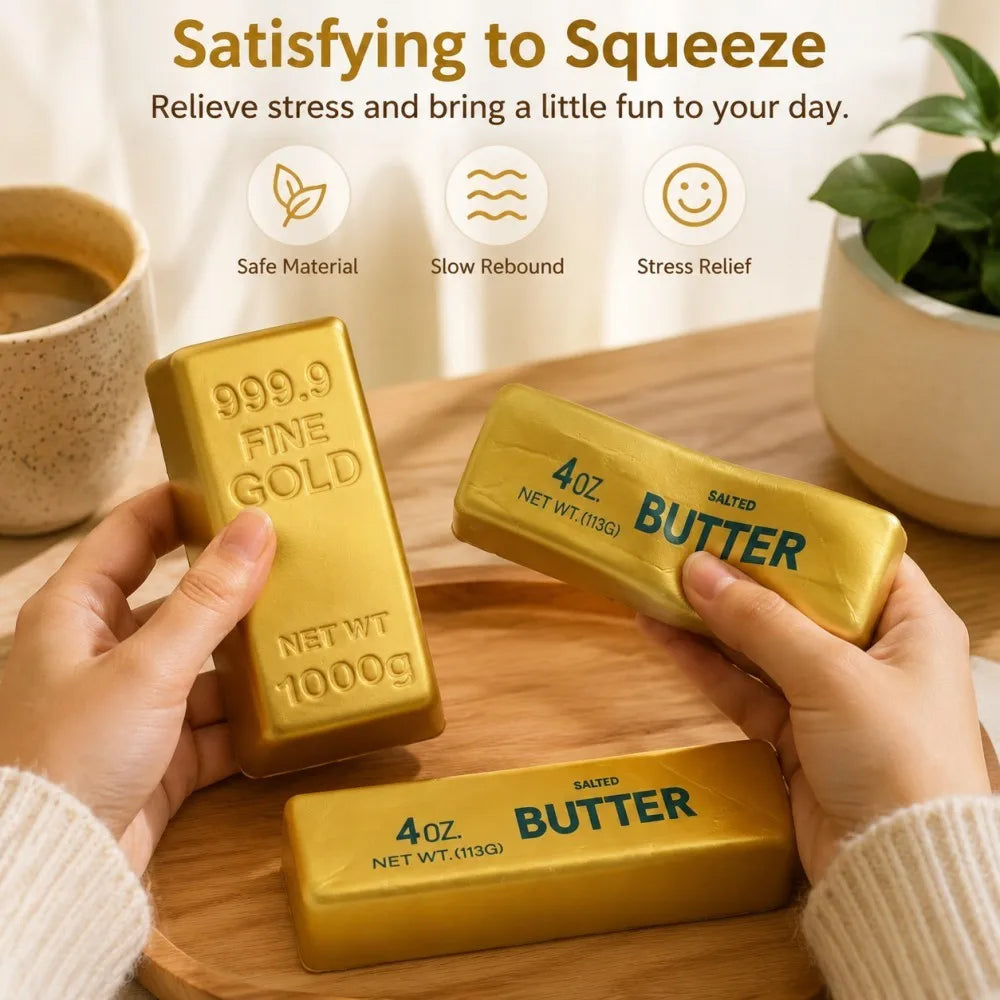 Golden butter squishy and gold bar squeeze toys