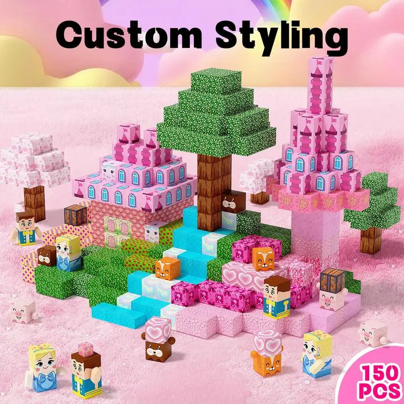 Pink Princess Castle Magnetic Building Block Set