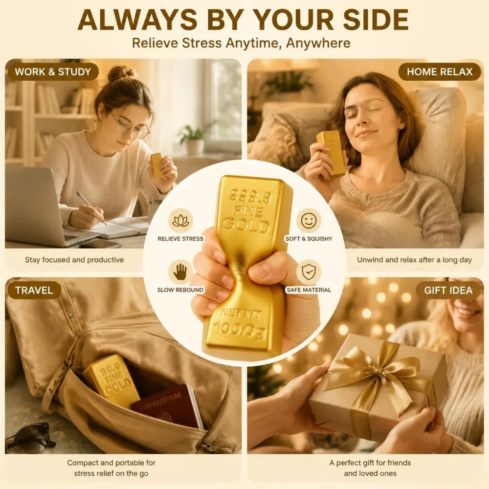 Gold bar stress toy used at work and home