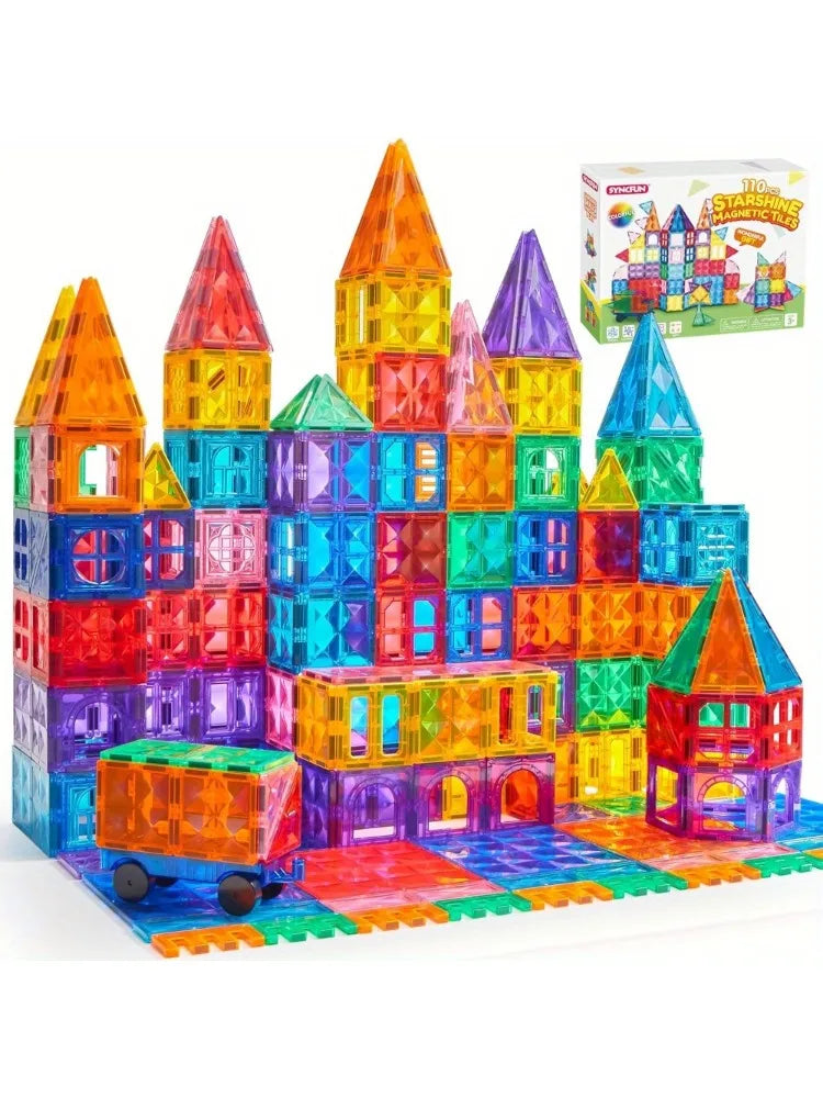 Magnetic Building Tiles with Vehicle Accessories (50, 66 & 110 Piece Sets)