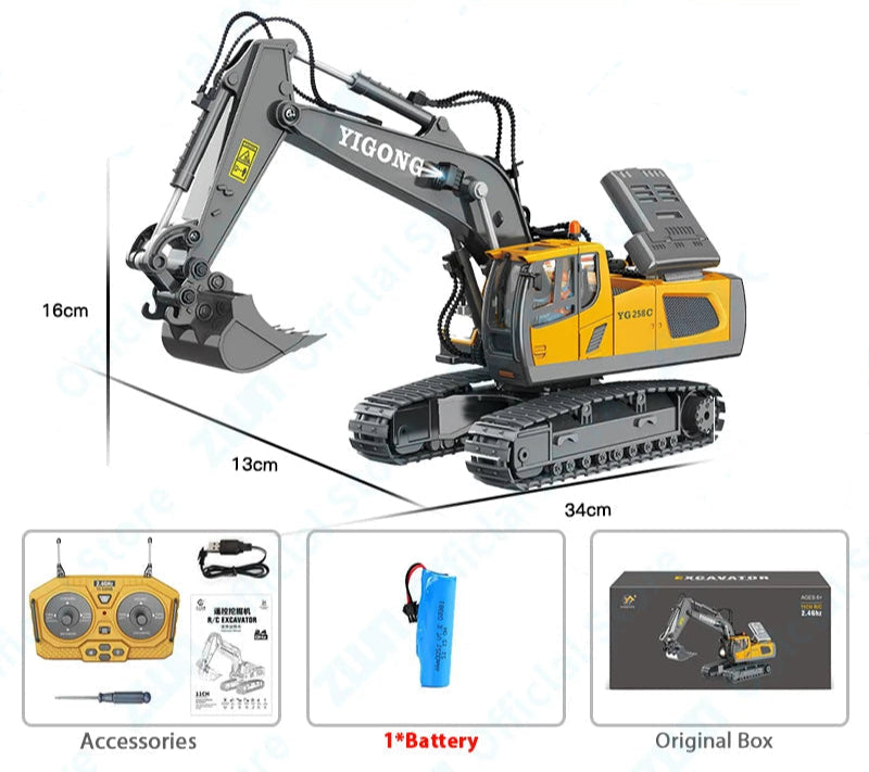 Remote controlled construction toys featuring a detailed excavator with accessories and remote control for hours of fun
