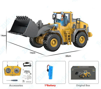 ActivePlaythings remote controlled construction toys featuring a detailed yellow bulldozer with accessories and remote
