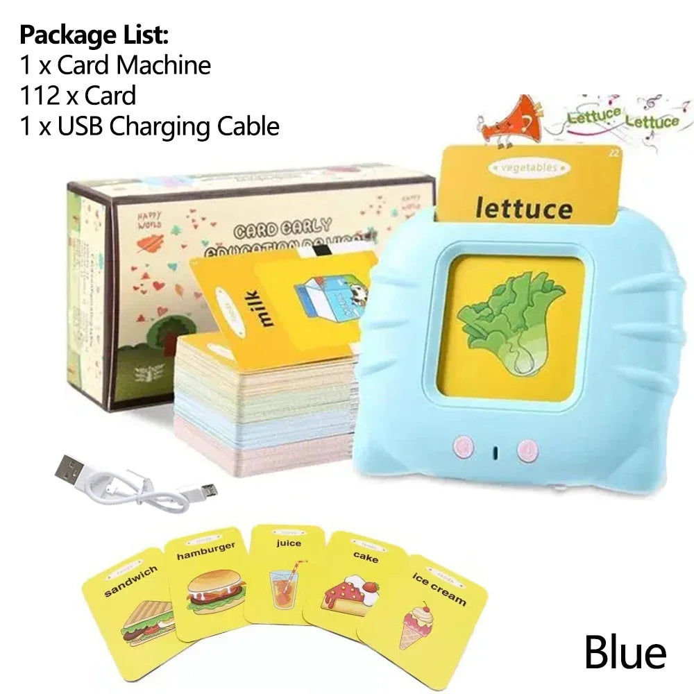 Montessori Toys Audible Flashcard Device in Blue with 112 Educational Cards for Kids