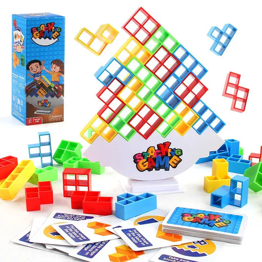 Active Playthings balance stacking game featuring colorful blocks and cards for fun learning