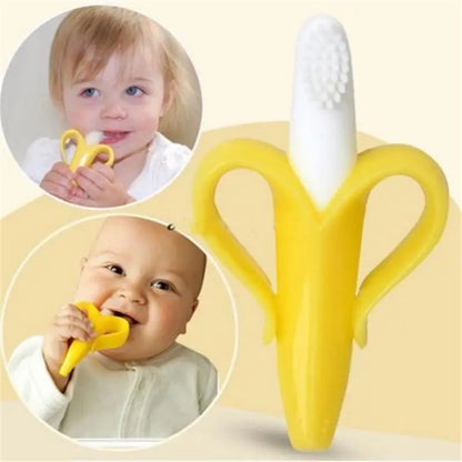 ActivePlaythings banana teether toothbrush for infants with soft silicone bristles and ergonomic design