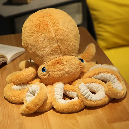 Brown octopus plush toy with soft texture and friendly eyes, perfect for cuddling and playtime