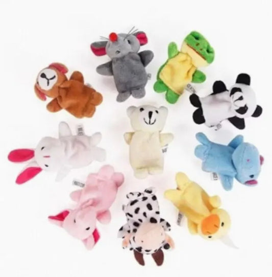 Active Playthings cartoon animal finger puppets set with various colorful plush characters for kids
