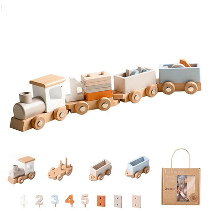 Classic wooden train toy with simple design and colorful blocks for creative playtime