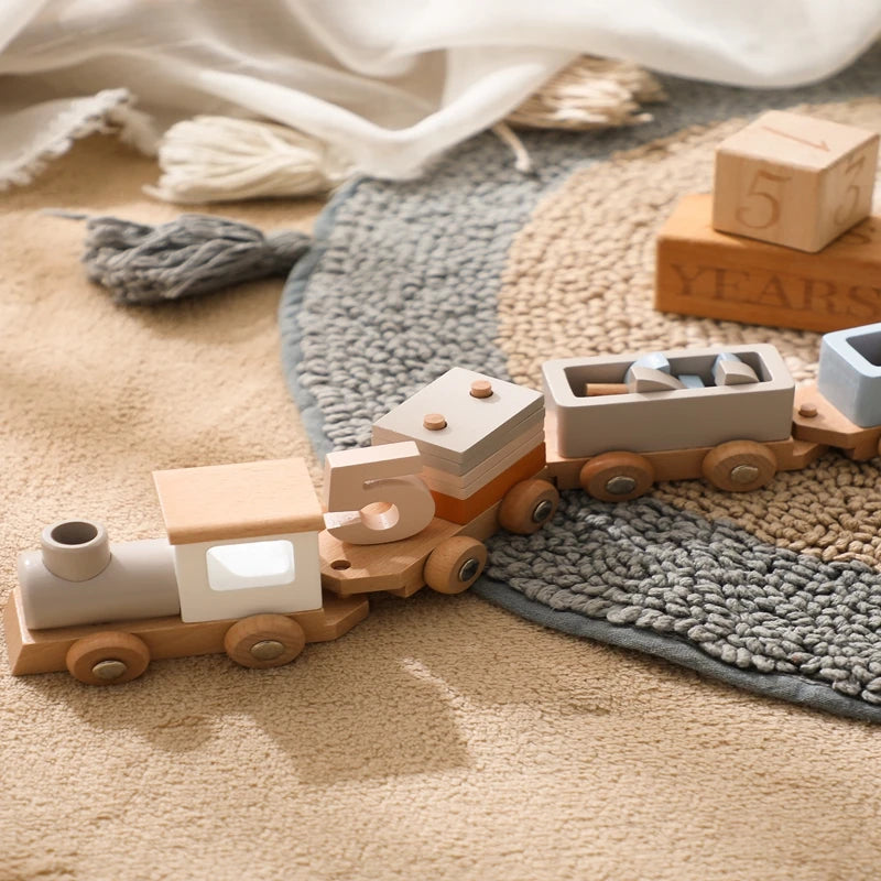 Classic wooden train toy set with colorful blocks for imaginative play and learning