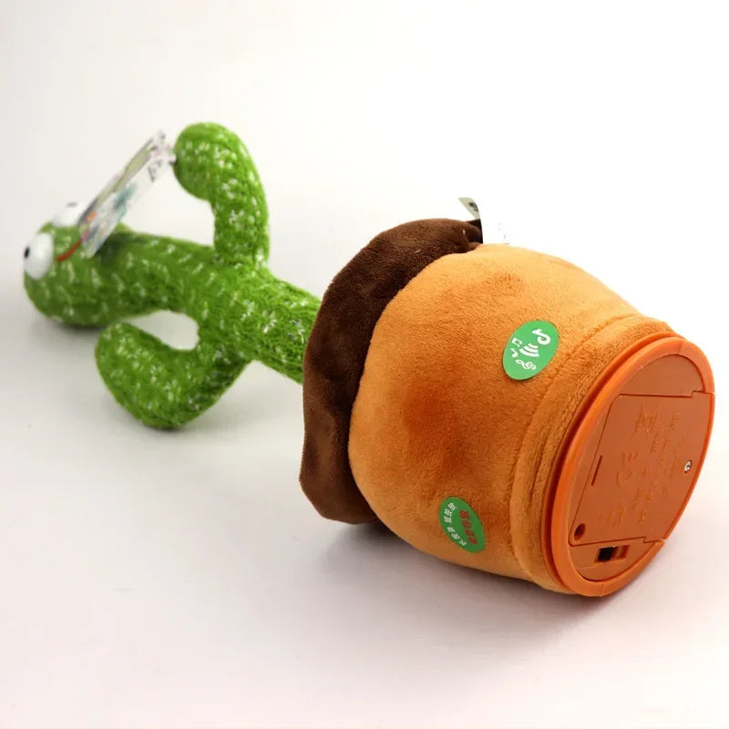 Dancing cactus toy plush with a brown pot and green arms for fun interactive play