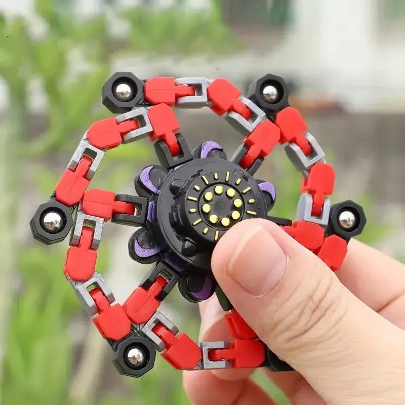 Deformed spinner fidget toy with colorful links for stress relief and playful spinning