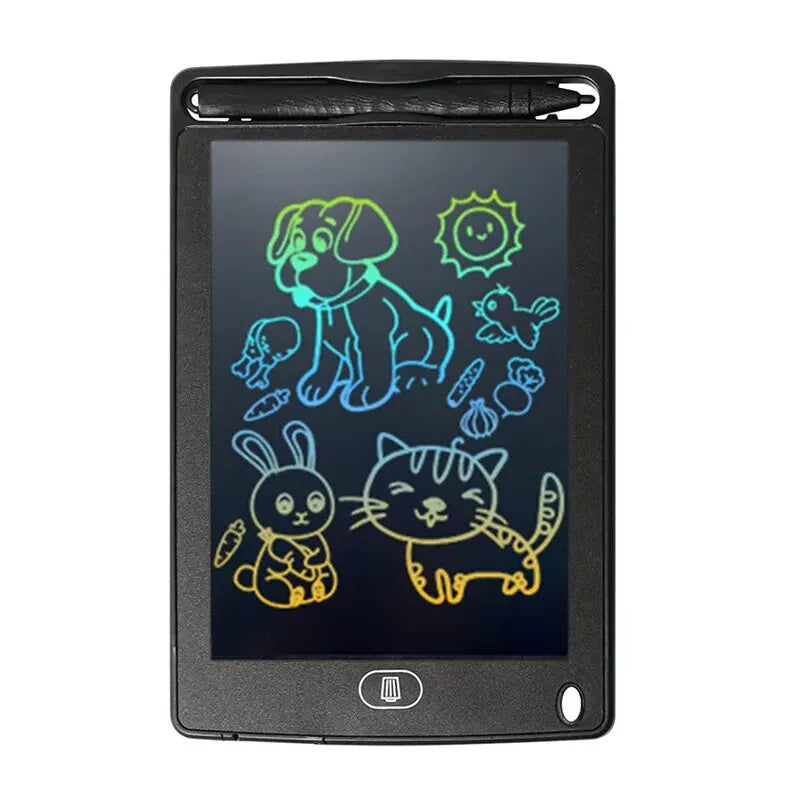 ActivePlaythings digital LCD writing board for kids with colorful drawing illustrations and a stylus pen
