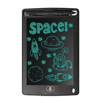 ActivePlaythings digital LCD writing board for kids featuring colorful space designs