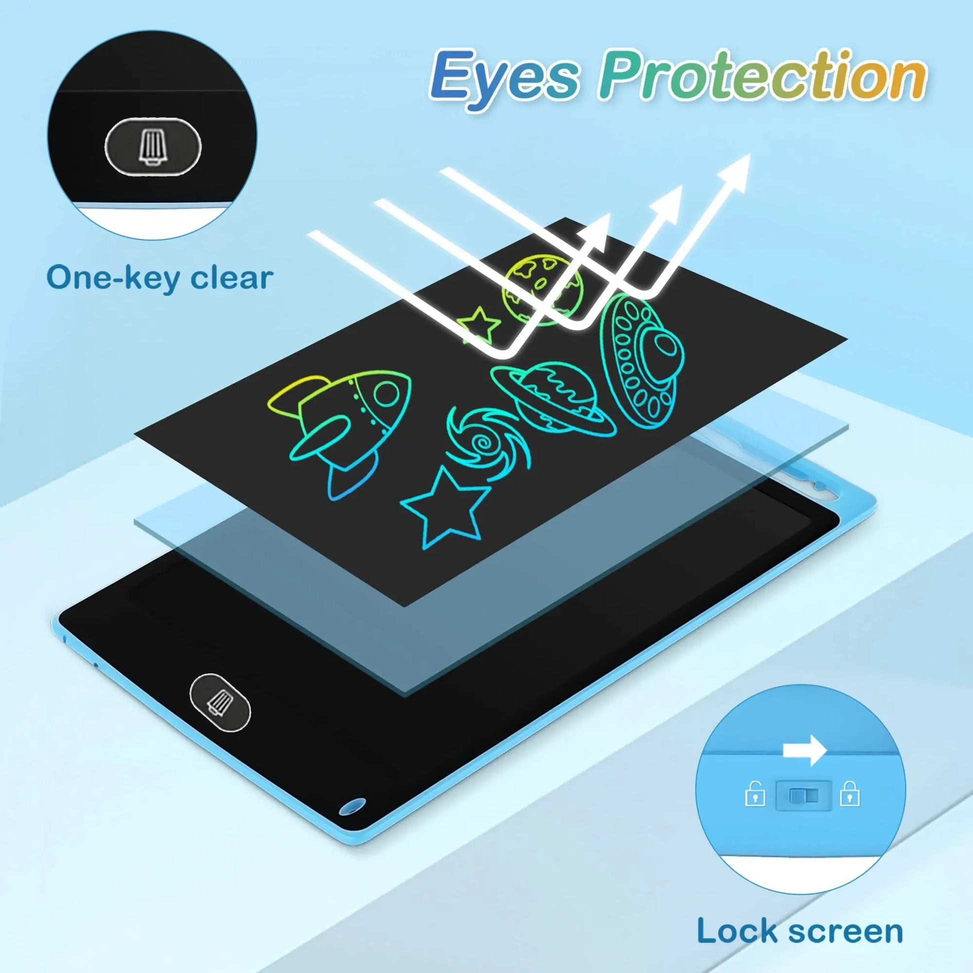 ActivePlaythings digital LCD writing board for kids with eye protection and one-key clear feature