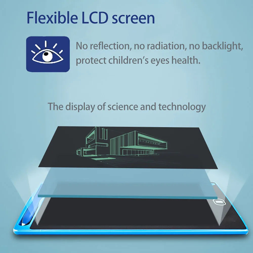 Flexible digital LCD writing board for kids with no reflection and eye protection features