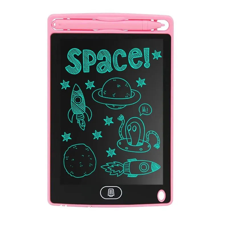 ActivePlaythings digital LCD writing board for kids featuring colorful space-themed illustrations