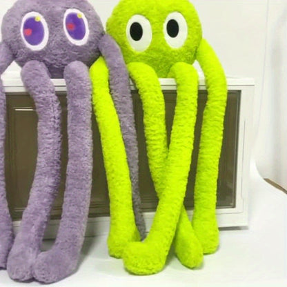 Two extra large octopus plush pillows in purple and lime green with big eyes by Active Playthings
