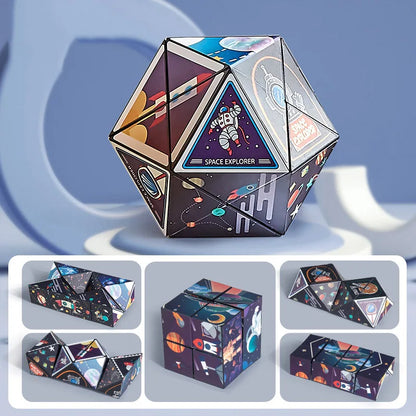 Geometric magnetic magic cube from Active Playthings with vibrant space-themed designs and multiple configurations