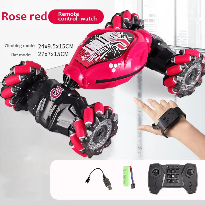 Rose red gesture sensing remote control car with unique climbing and flat features for kids' playtime