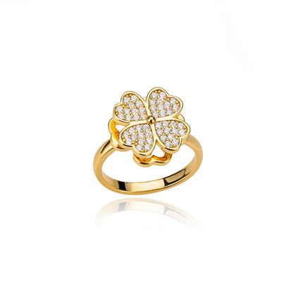 Gold four-leaf clover adjustable therapeutic fidget ring with embedded crystals by Active Playthings