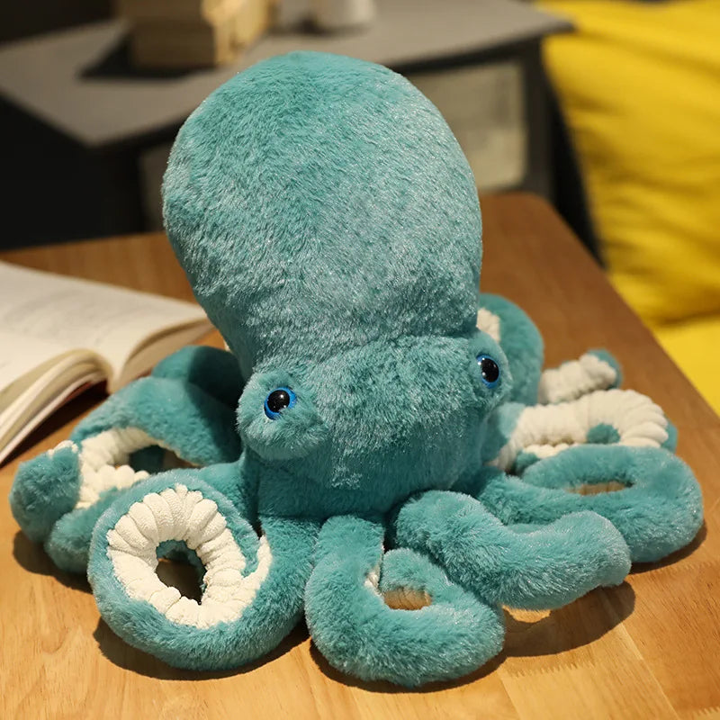 Green octopus plush toy with soft texture and friendly eyes, perfect for kids and collectors