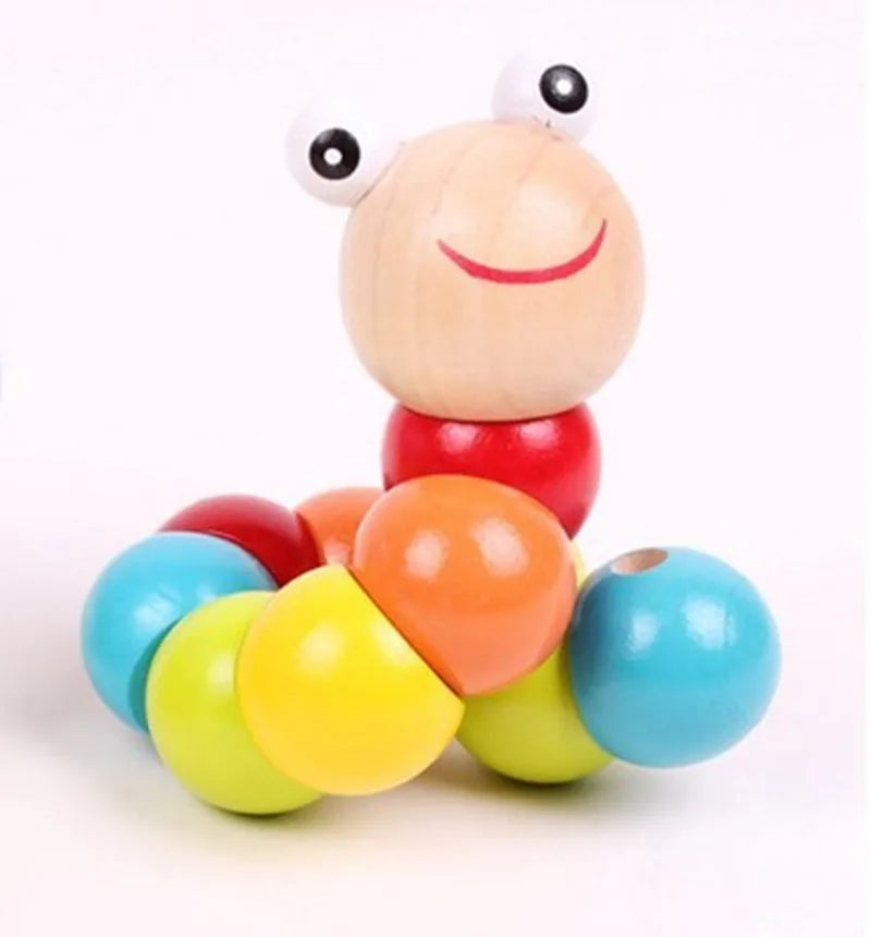 Hungry Caterpillar wooden toy with colorful segments and a smiling wooden head for interactive play