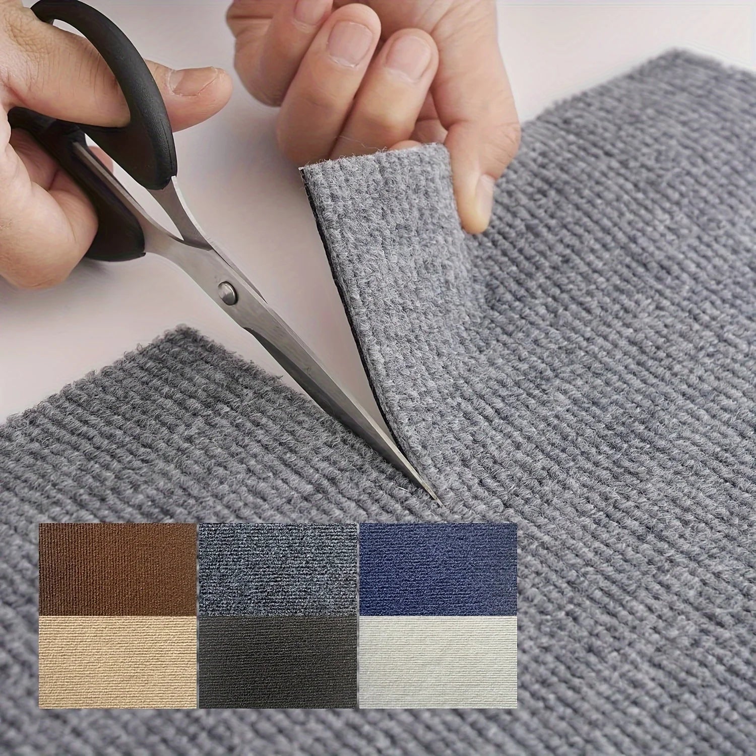 Hands cutting a grey kids anti slip foam play mat showcasing color options for versatile play areas