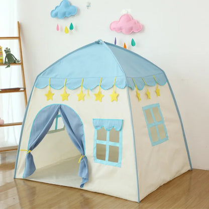 ActivePlaythings kids folding play tent in a cheerful design with blue roof and star decorations