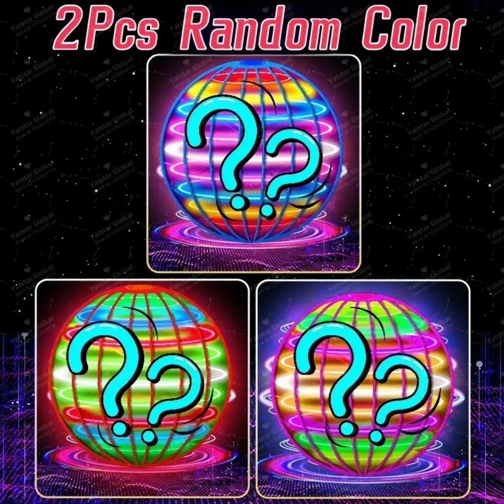Set of 2 LED boomerang flying magic orbs in vibrant colors with glowing effects