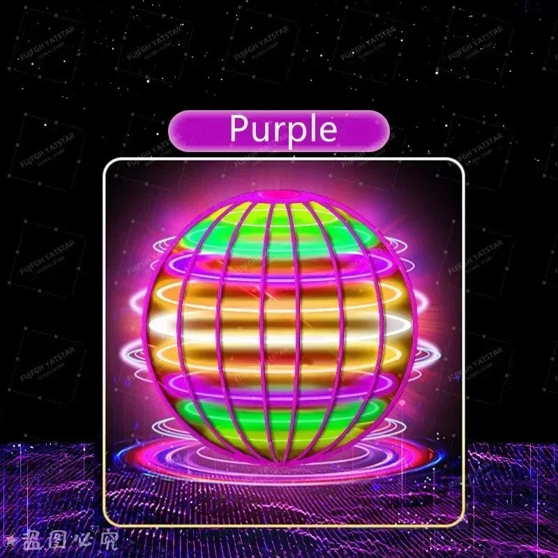LED boomerang flying magic orb in vibrant purple with glowing patterns and light effects