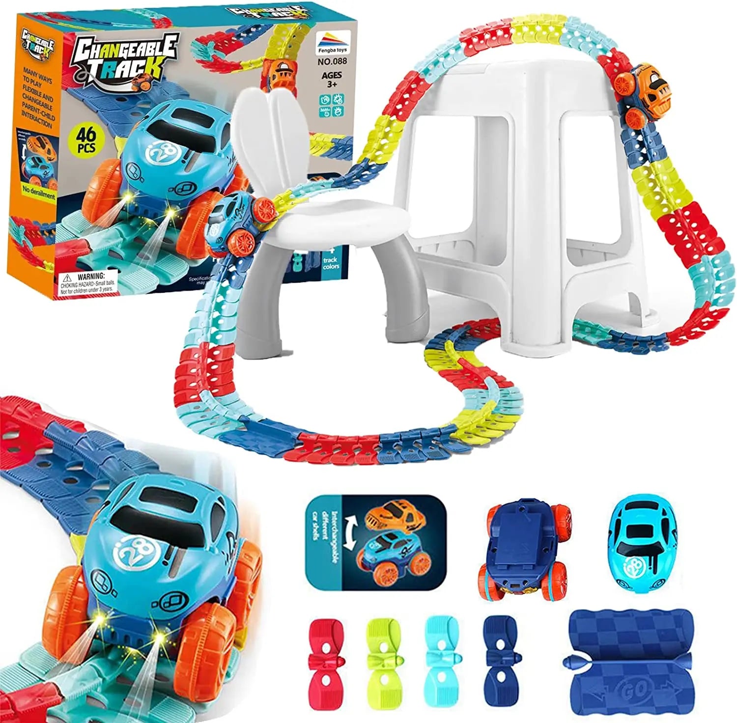 LED gravity car track set by ActivePlaythings featuring colorful tracks and racing cars for interactive play