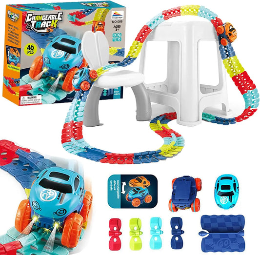 LED gravity car track set by ActivePlaythings featuring colorful tracks and racing cars for interactive play