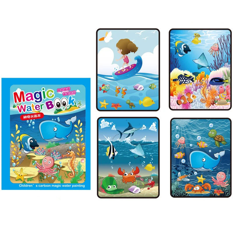 Magic water color painting book featuring colorful underwater scenes for creative kids