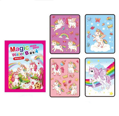 Magic water color painting book featuring unicorns and colorful scenes for creative fun