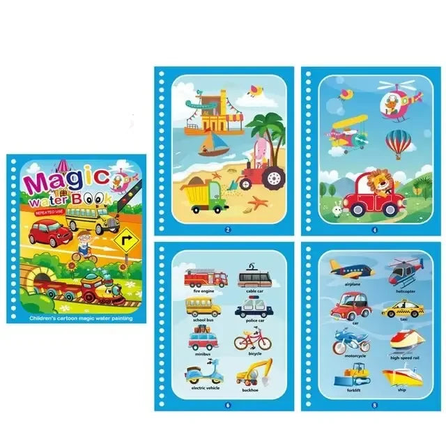 Children's cartoon magic water color painting book with colorful images and water painting activities