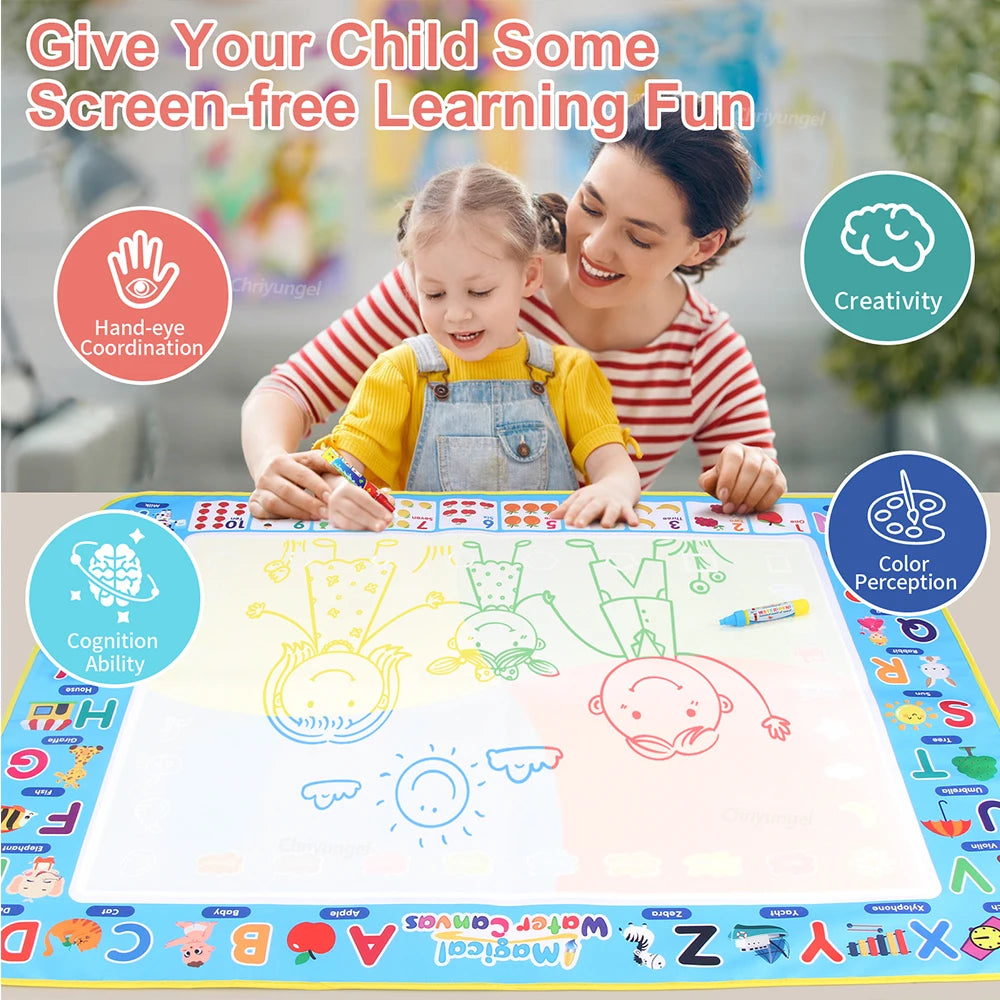 ActivePlaythings magic water drawing mat for creative screen-free learning fun with colorful designs