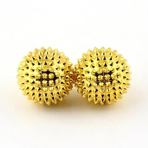 Golden magnetic acupoint massage ball set with spiked surfaces for enhanced massage therapy